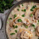 Cream of Mushroom and Chicken in a large sauce pan sprinkled with parsley