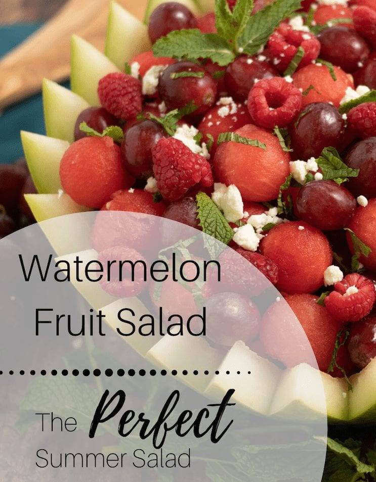 Watermelon Fruit Salad with text over top saying the perfect summer salad 