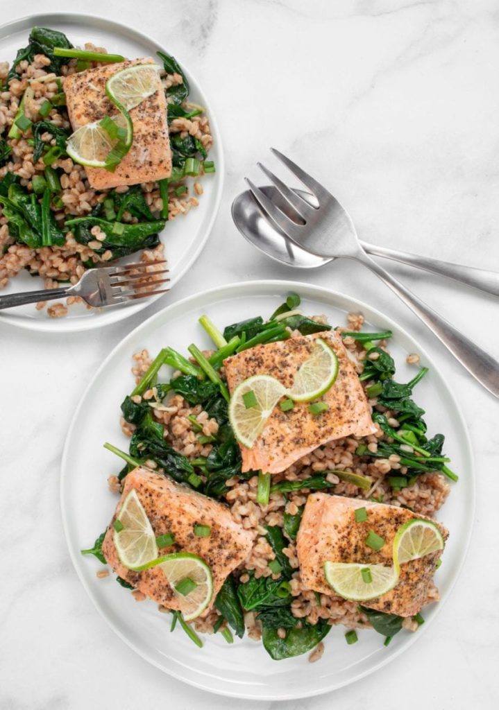 Salmon with Farro and Onions