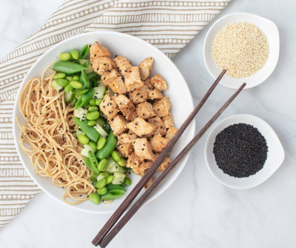 Meal Prep Sesame Chicken Pasta Salad - Sweet Peas and Saffron