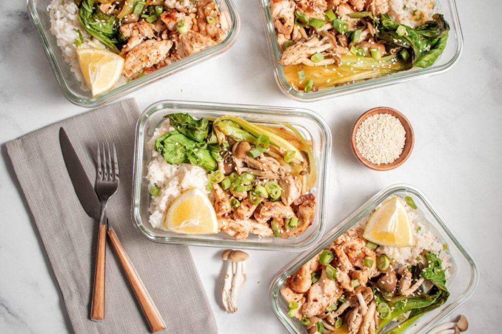 Chicken bok choy and beach mushrooms meal prep meal planning counting macros
