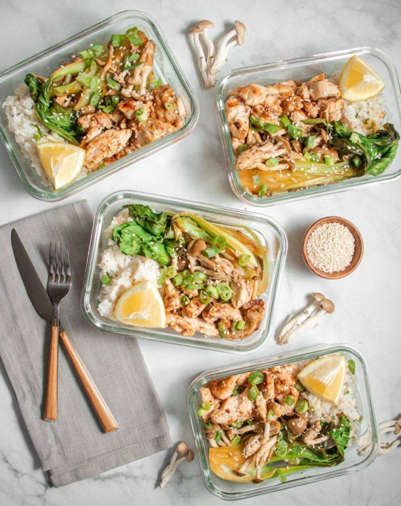 Chicken bok choy and beach mushrooms meal prep meal planning counting macros