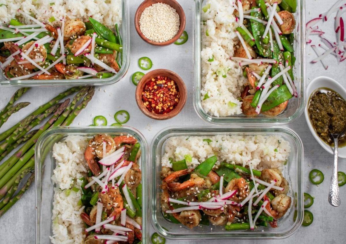 Pesto Shrimp with Snow Peas and Asparagus Meal Prep Counting Macros