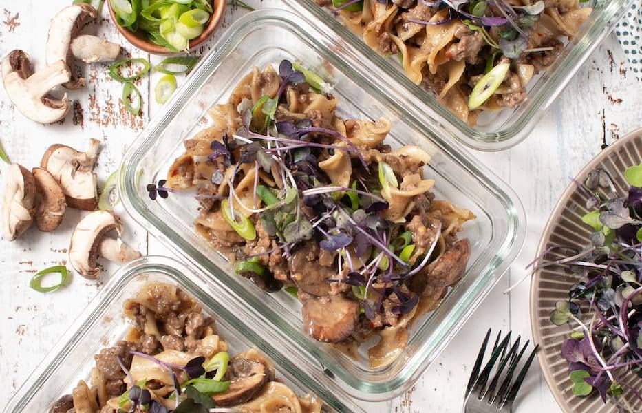 One Pot Meal Classic Beef Stroganoff in meal prep containers Reheating food Guidelines for Healthy Recipes